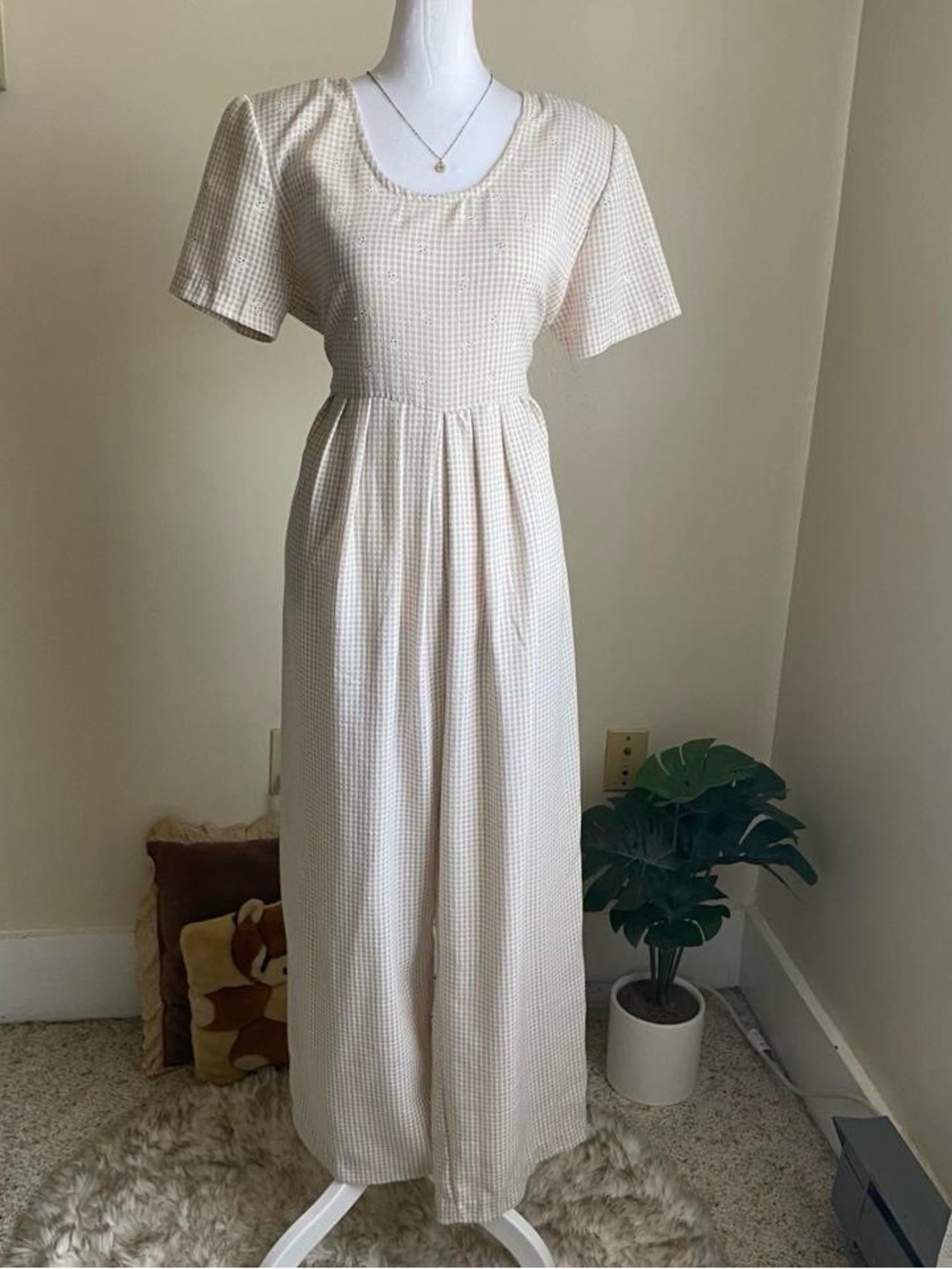 Vintage beige plaid jumpsuit - Picture 7 of 8